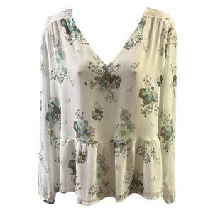 LOFT Blouse Mulitcolor Floral V-Neck Peplum Top BOHO Lined NEW M Long Sleeves